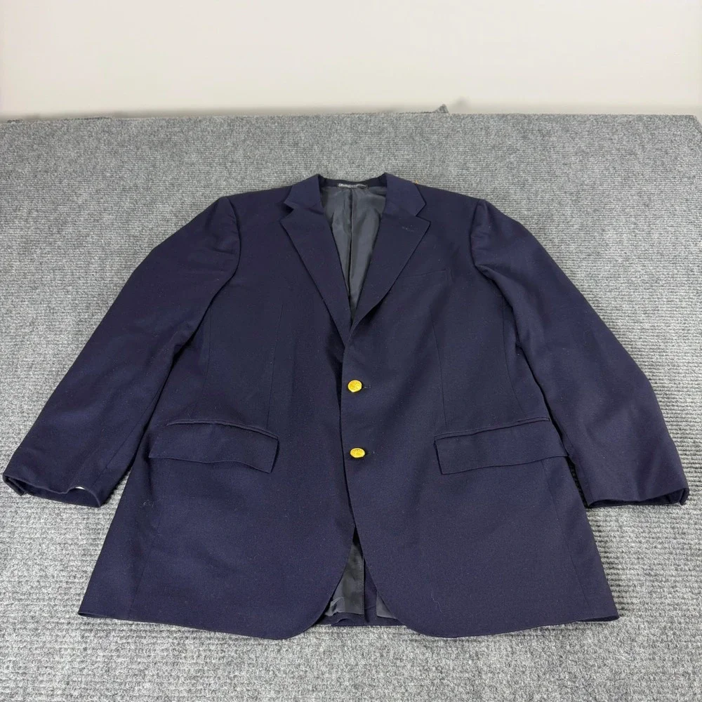 Polo Ralph Lauren Mens Navy Blue Virgin Wool Blazer Sport Coat Made in Italy 44L